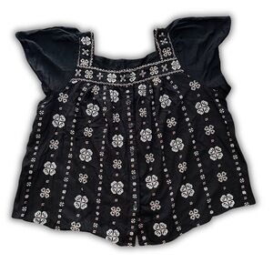 Torrid Embroidered Floral Plus Size Blouse Black Square Neck Flutter Sleeve 3